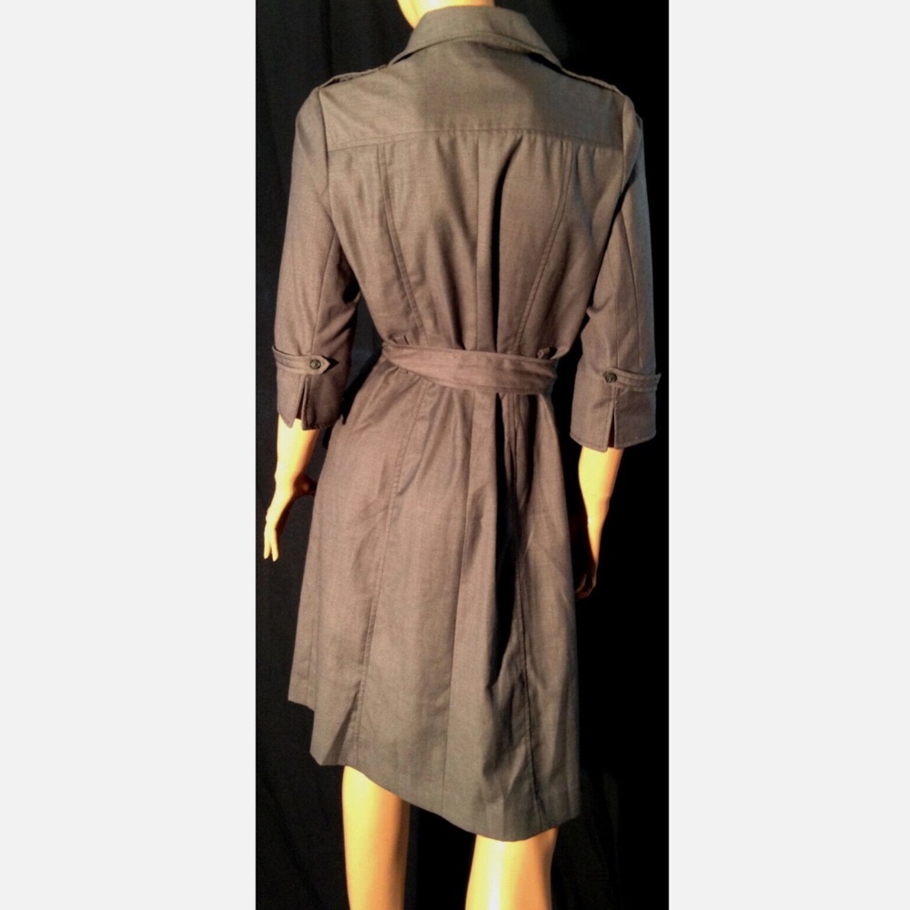 Vtg 90s ALLURA Gray Collared Button Down Shirt Dress/Sash Tie Belt~3/4 Sleeve~8 - Picture 4 of 9